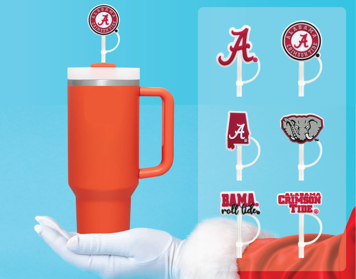 Alabama Crimson Tide 10mm Straw Toppers (6 Pieces)