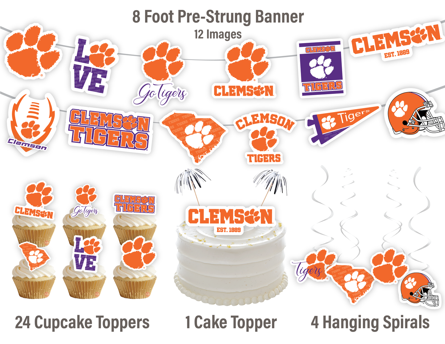 Clemson Tigers Party Decorations with Banner and Cupcake Toppers (42 Pieces)