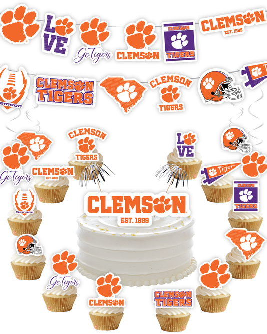 Clemson Tigers Party Decorations with Banner and Cupcake Toppers (42 Pieces)