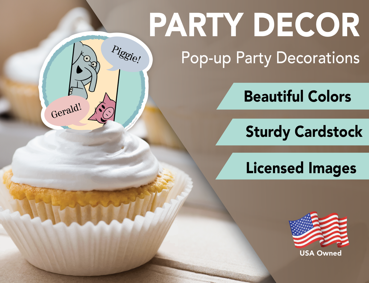 Elephant and Piggie Party Kit (8 Foot Banner, 24 Cupcake Toppers, Cake Topper, 4 Streamers)