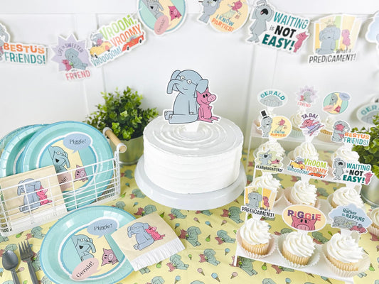 Elephant and Piggie Party Kit (8 Foot Banner, 24 Cupcake Toppers, Cake Topper, 4 Streamers)