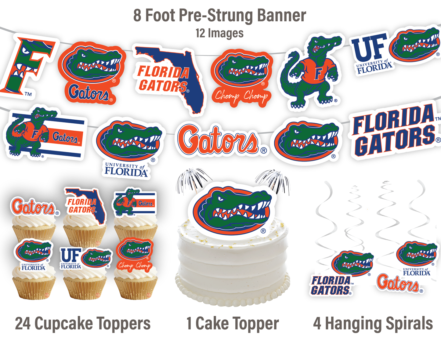 Florida Gators Party Decorations with Banner and Cupcake Toppers (42 Pieces)