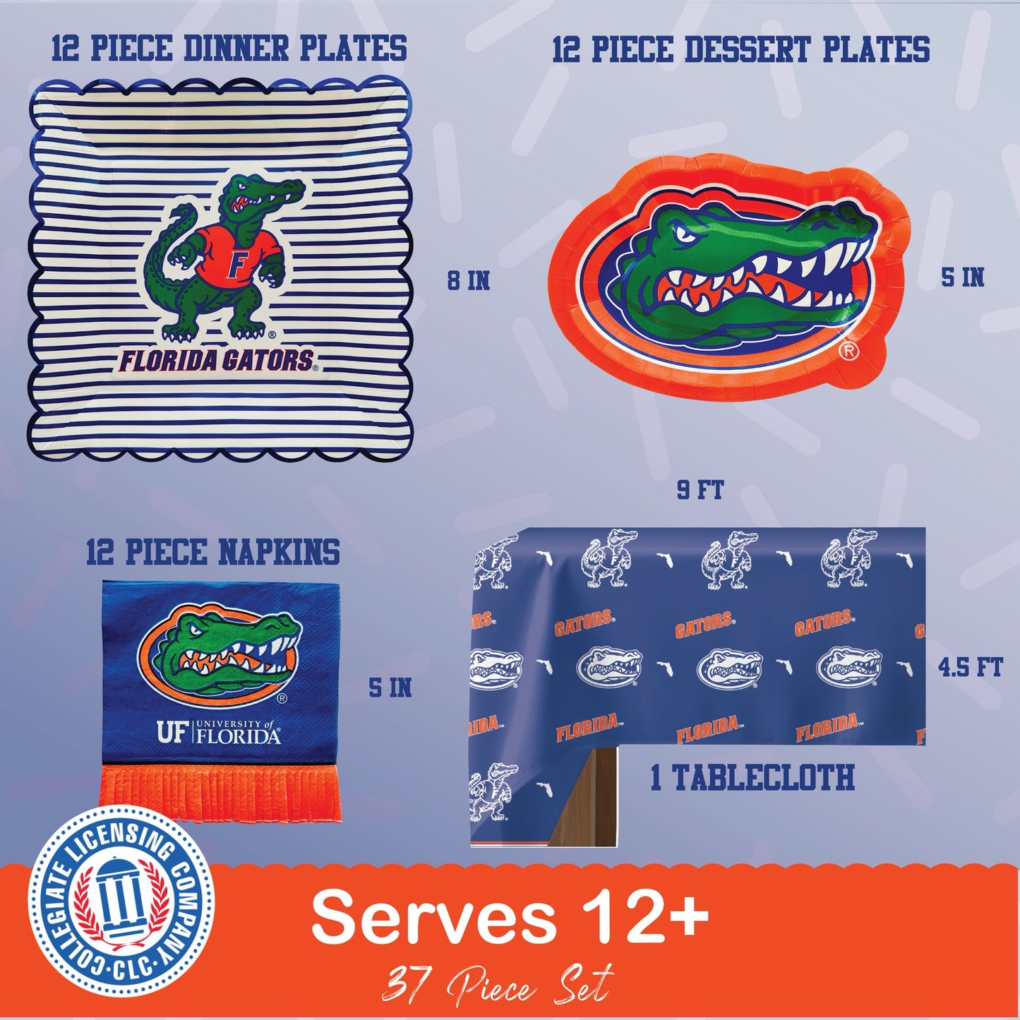 Florida Gators party supplies with UF tablecloth plates and napkins (37 piece set) for graduation, football tailgating, and birthday party decorations (Serves 12) (Florida Gators)
