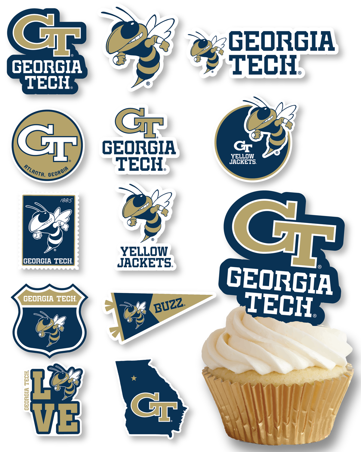 Georgia Tech Graduation Decorations University Cupcake Toppers 24 Pcs