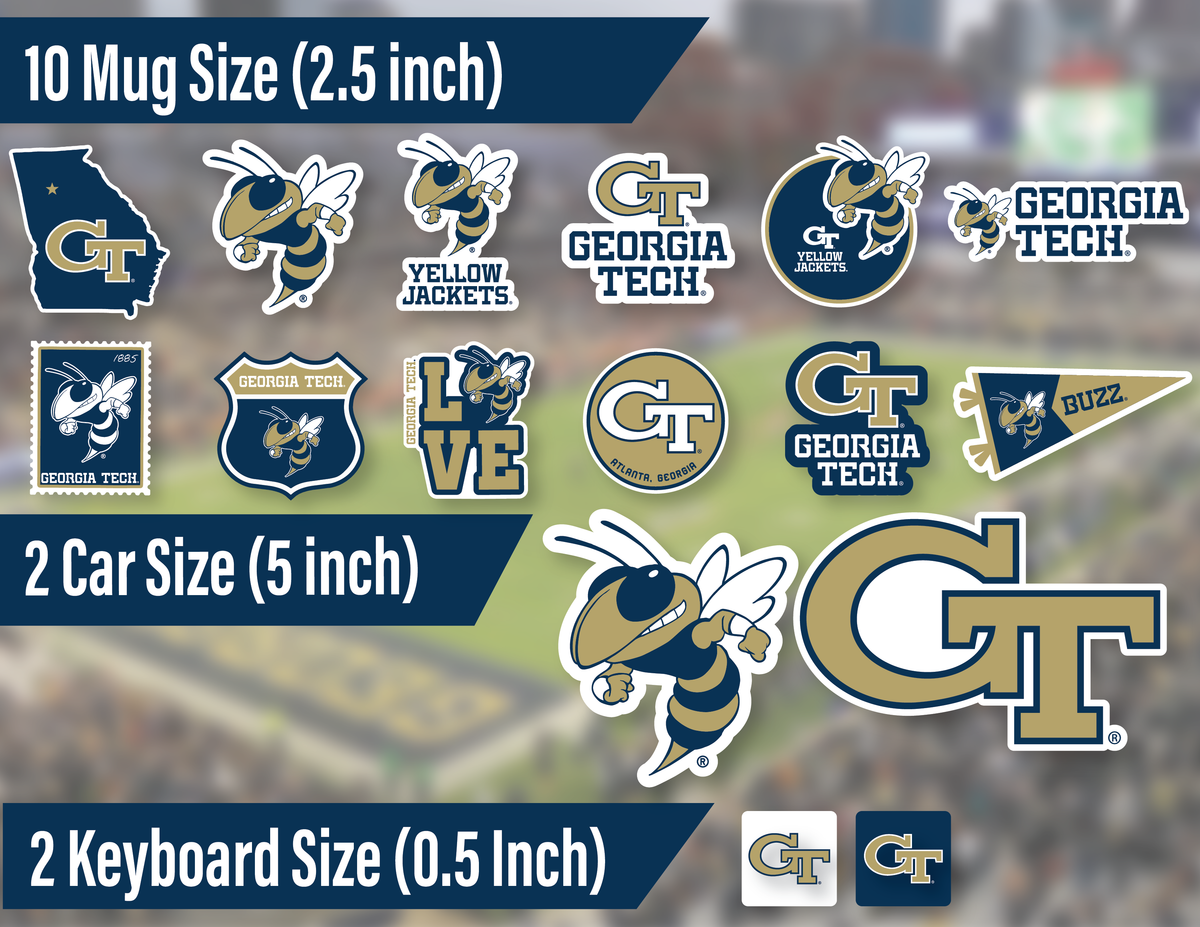 Georgia Tech Stickers Decals  Yellow Jacket Car Laptop Water Bottle 14 Pc