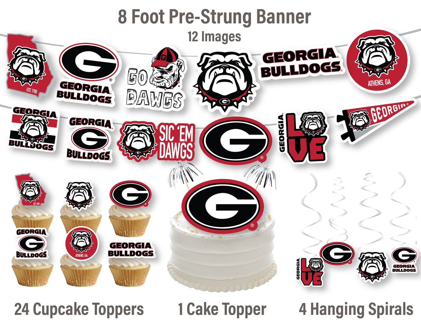 Georgia Bulldogs Party Decorations with Banner and Cupcake Toppers (42 Piece Set)