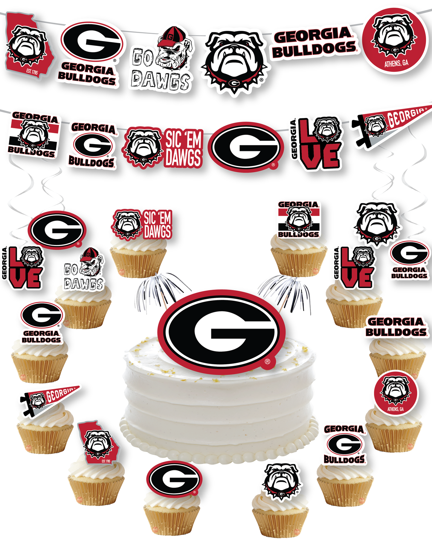 Georgia Bulldogs Party Decorations with Banner and Cupcake Toppers (42 Piece Set)