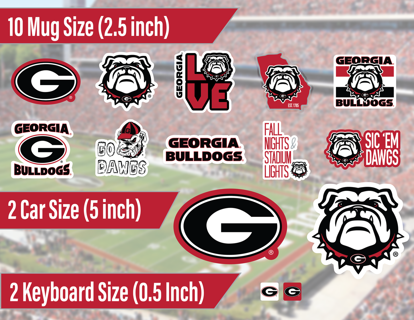 Georgia Bulldogs Sticker Set (14 Pieces)