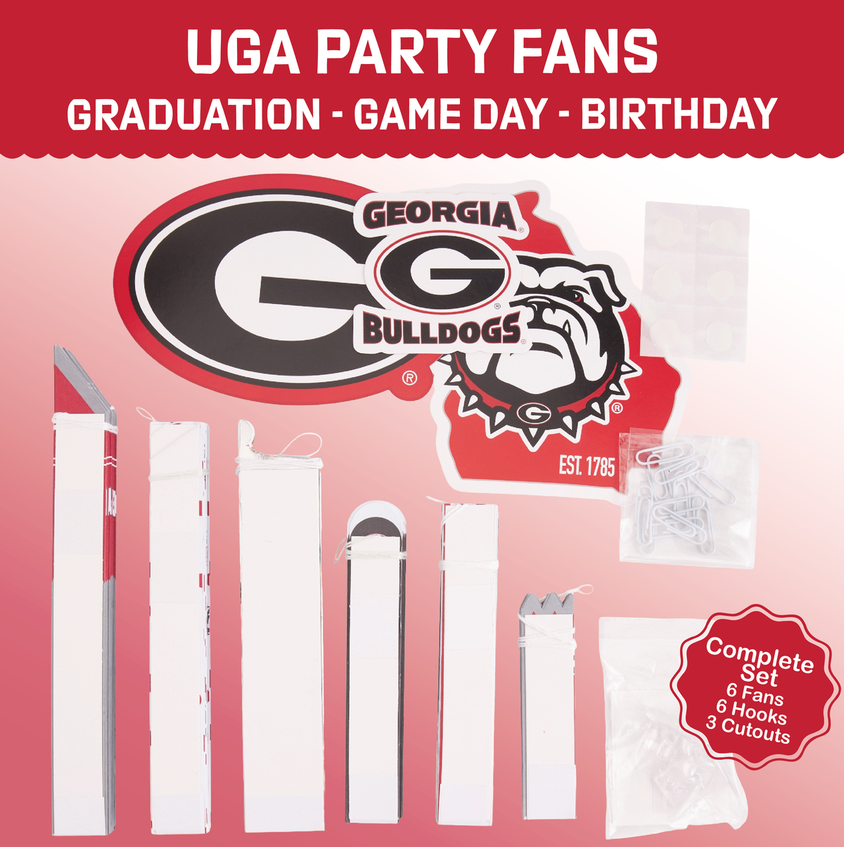 Georgia Bulldogs Paper Fan Backdrop UGA Birthday Graduation Party Decor 6Pc