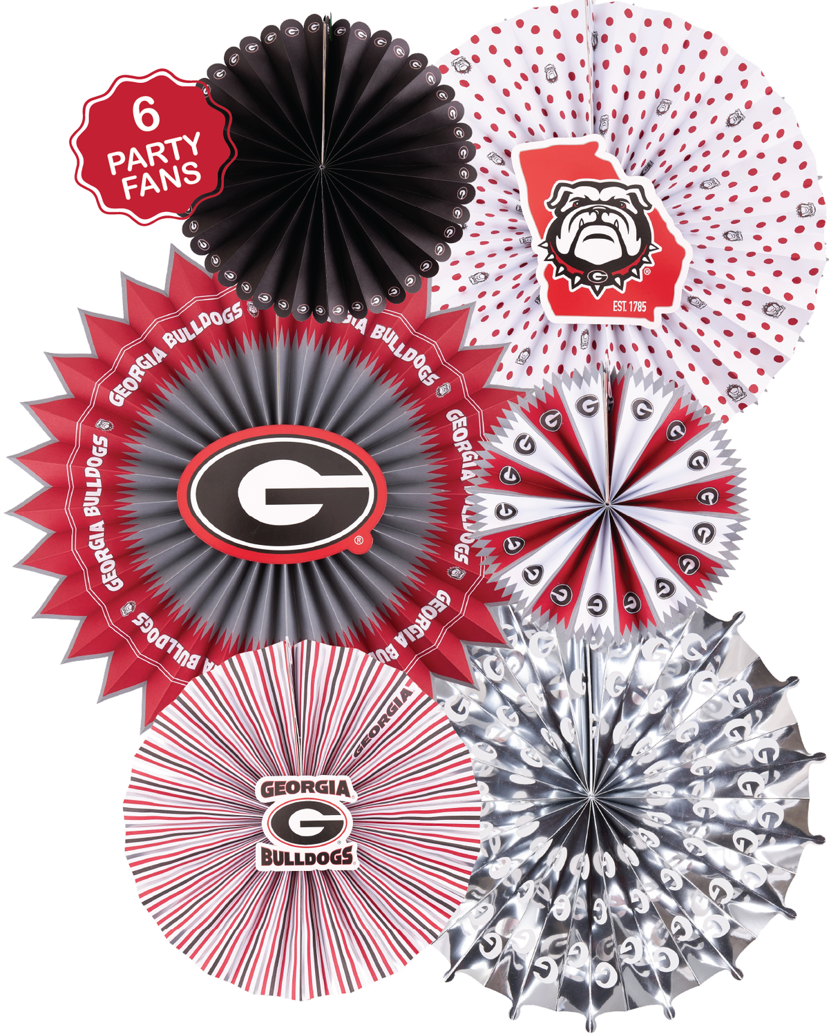 Georgia Bulldogs Paper Fan Backdrop UGA Birthday Graduation Party Decor 6Pc