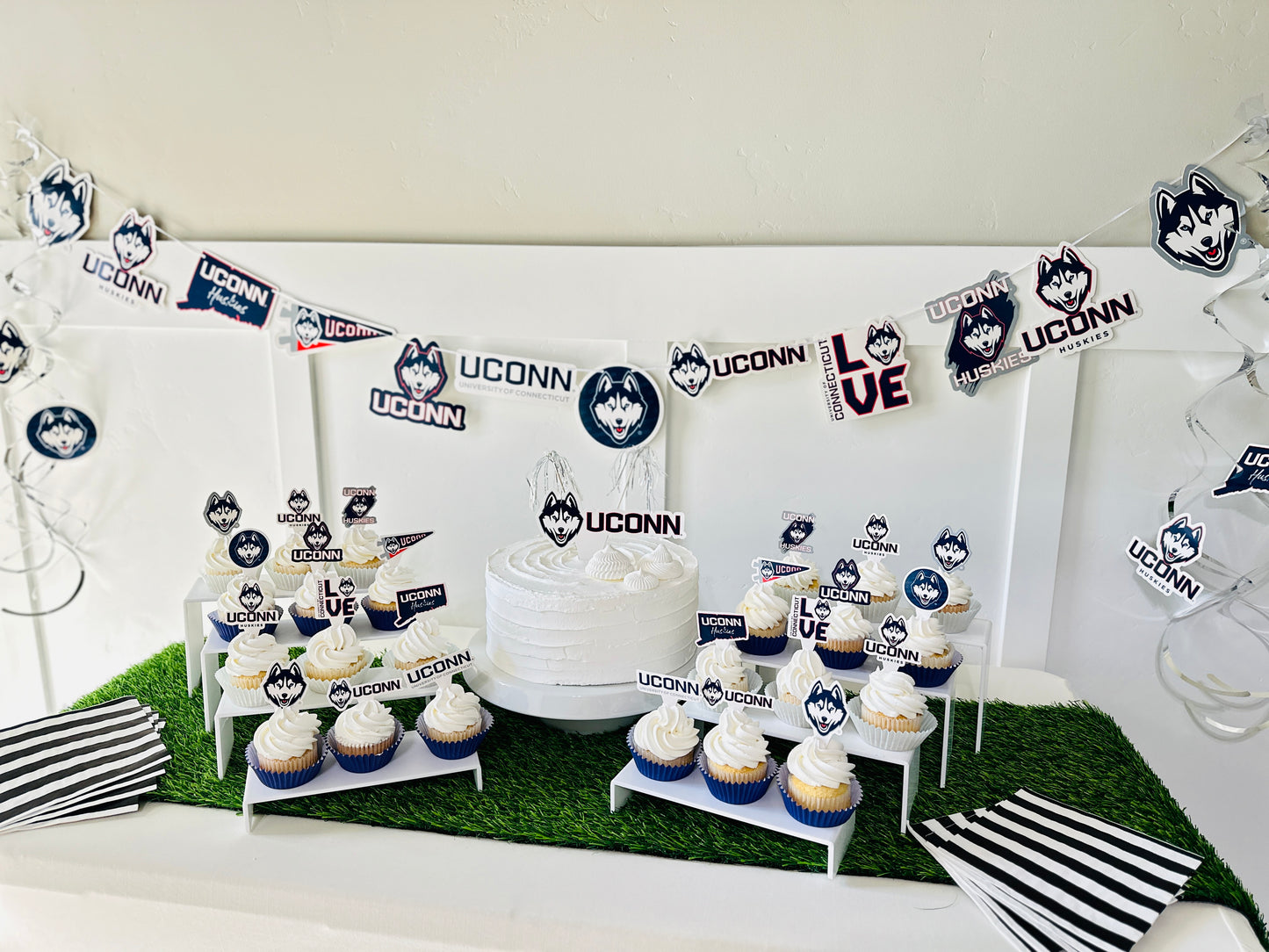 UConn Huskies Party Decorations with Banner and Cupcake Toppers (42 Pieces)
