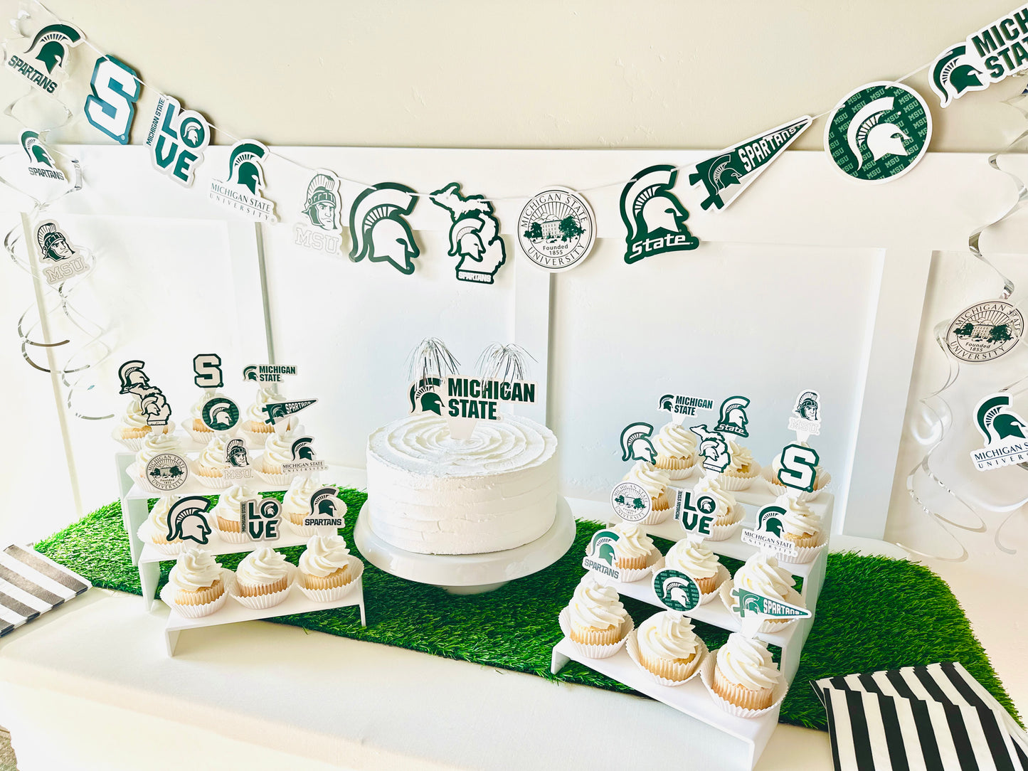 Michigan State Spartans Party Decorations with Banner and Cupcake Toppers (42 Pieces)