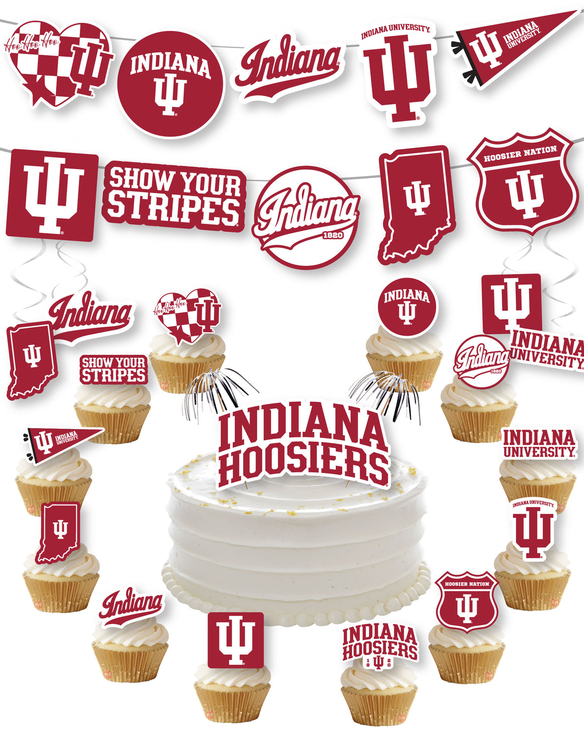 Indiana Hoosiers Cake Topper & Decorations, Grad IU Party Supplies 42 Pcs