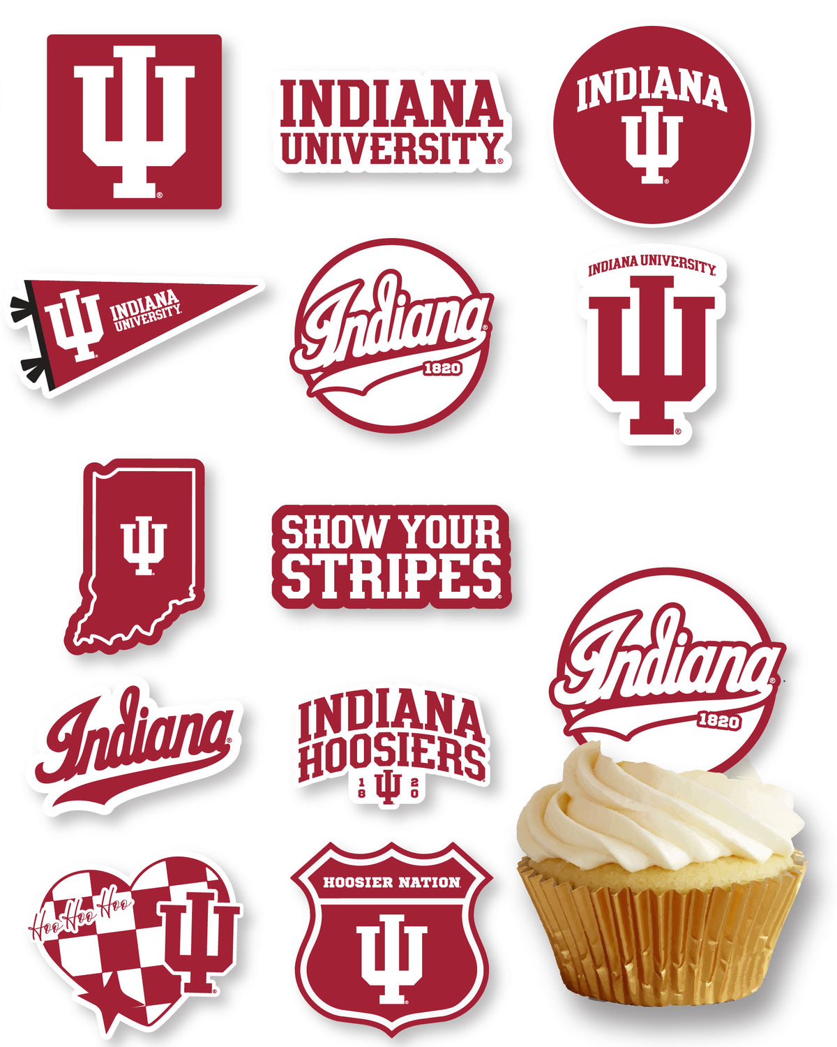 Indiana Hoosiers Cupcake Toppers & Decorations IU Party Cake Decor 24 Pcs