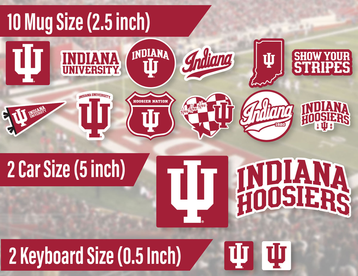 Indiana Hoosiers Stickers & Decals 14 Pc IU Set for Car & Water Bottle