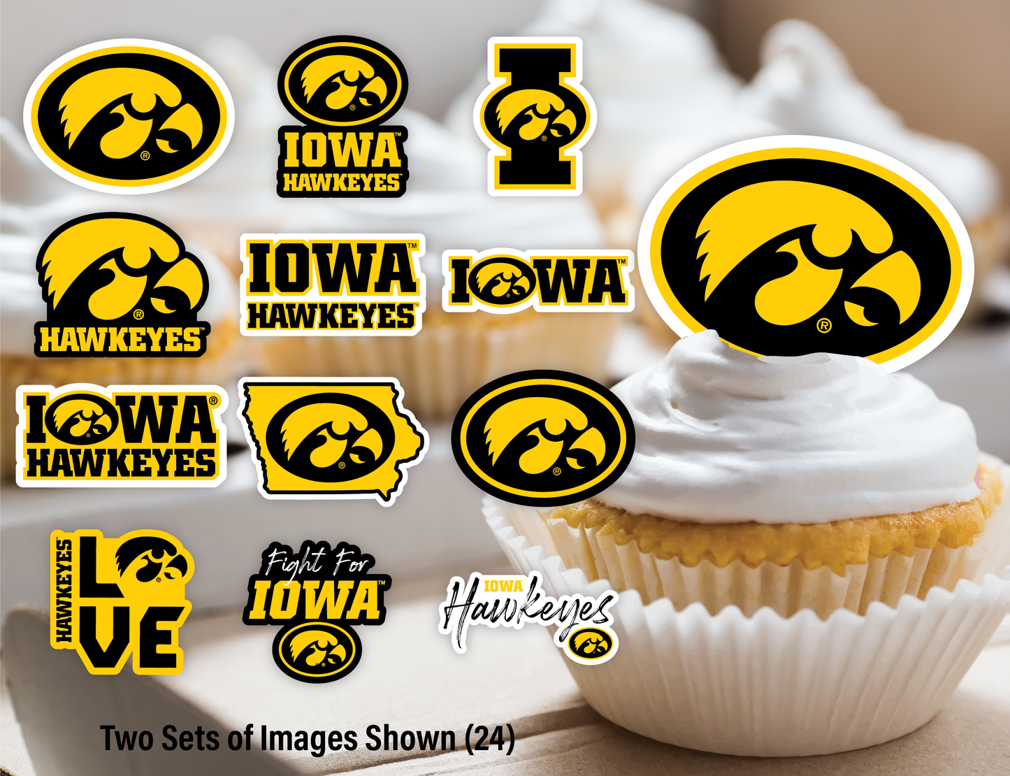 Iowa Hawkeyes Tide Cupcake Toppers (24 Pieces)