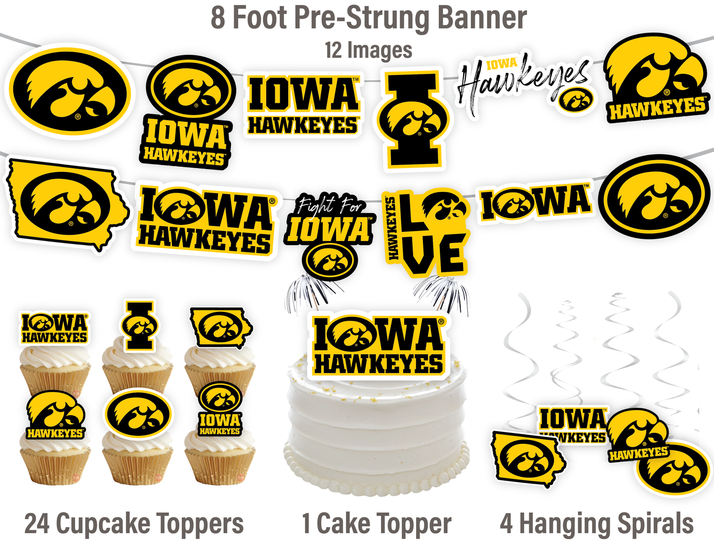 Iowa Hawkeyes Party Decorations with Banner and Cupcake Toppers (42 Pieces)