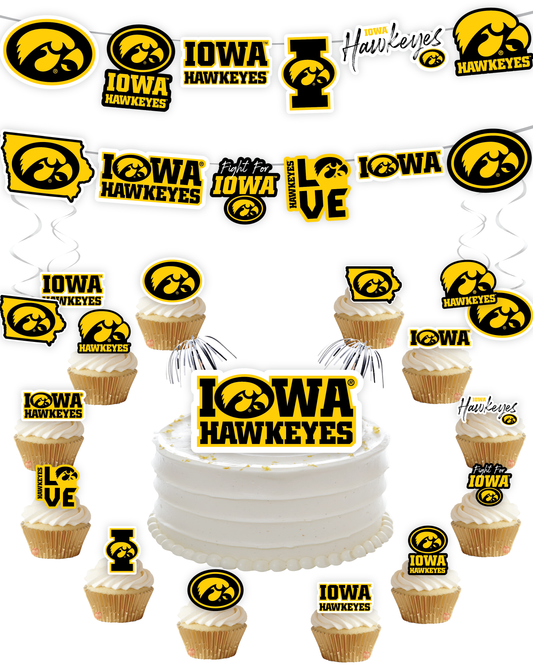 Iowa Hawkeyes Party Decorations with Banner and Cupcake Toppers (42 Pieces)