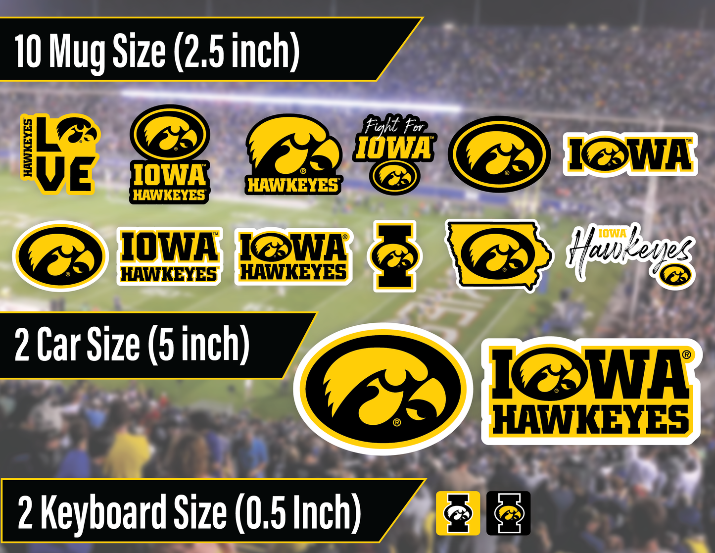 Iowa Hawkeyes Sticker Set (14 Pieces)