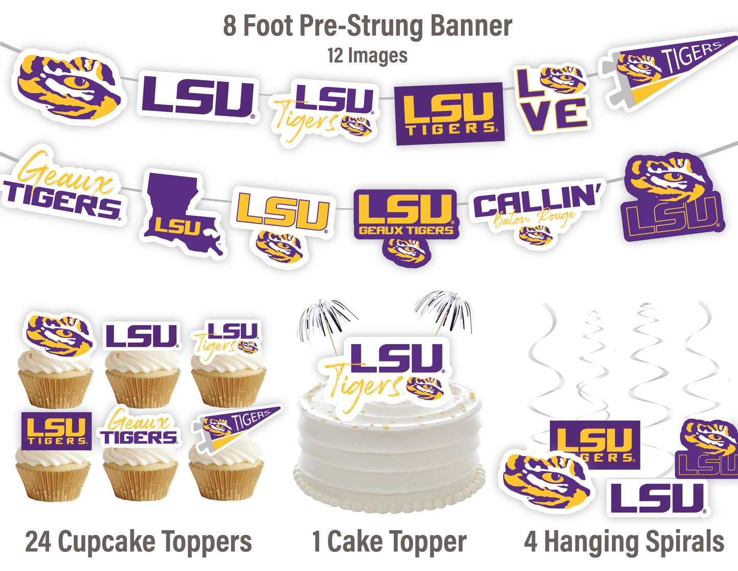 LSU Tigers Party Decorations with Banner and Cupcake Toppers (42 Pieces)