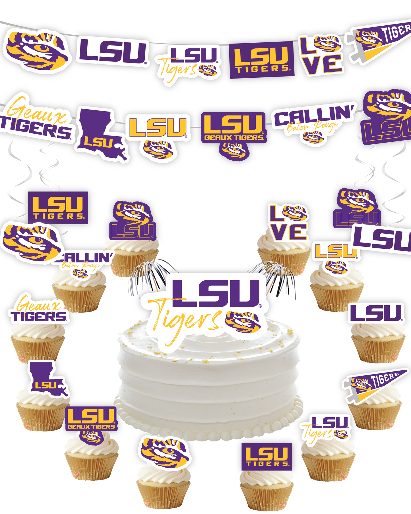 LSU Tigers Party Decorations with Banner and Cupcake Toppers (42 Pieces)