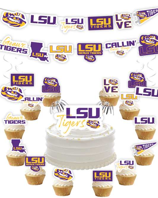 LSU Tigers Party Decorations with Banner and Cupcake Toppers (42 Pieces)