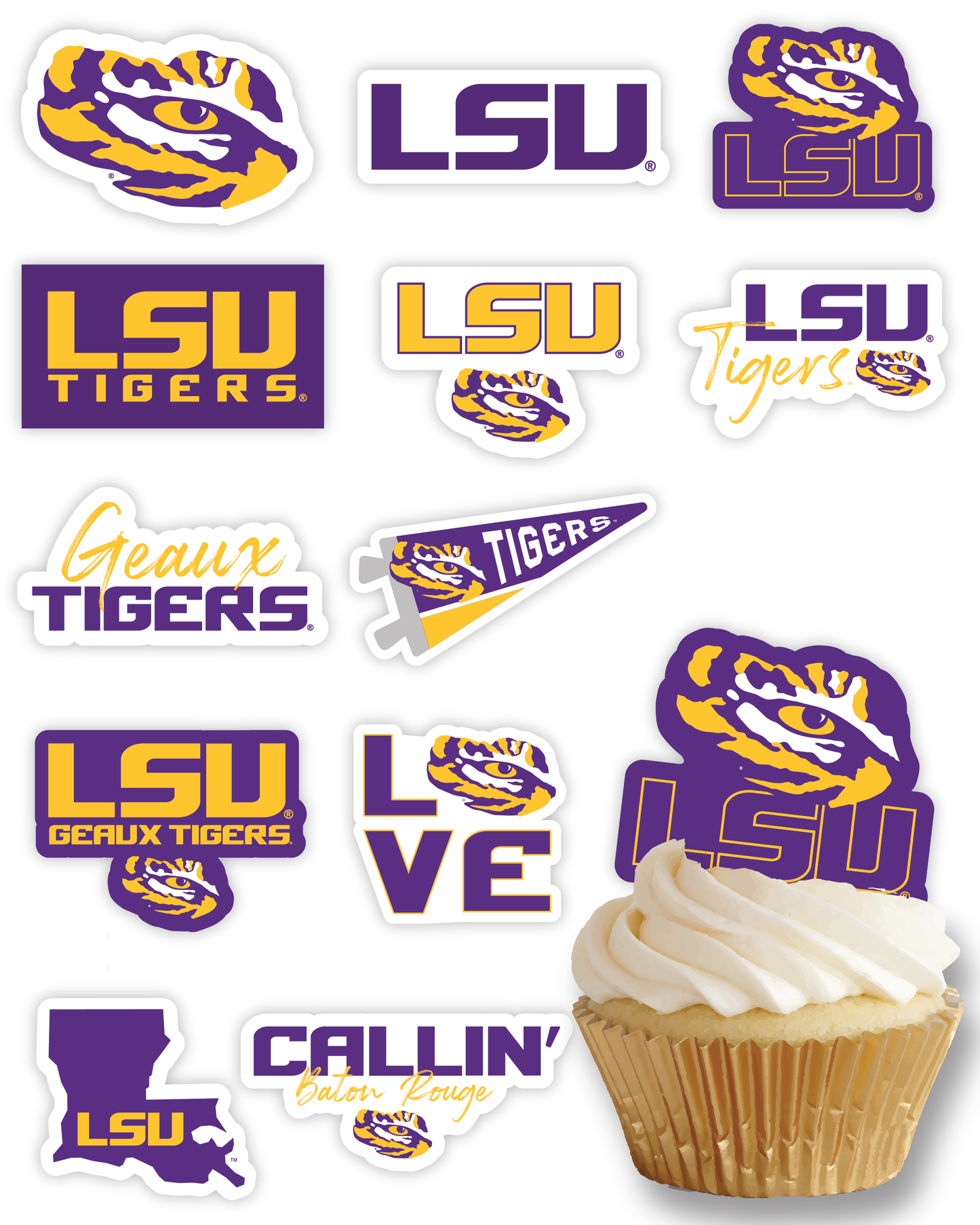 LSU Tigers Cupcake Toppers (24 Pieces)