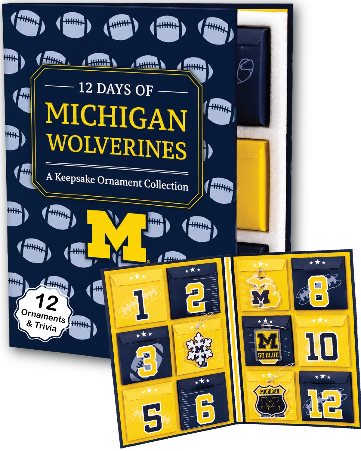Michigan Wolverines 12-Day Holiday Ornament Advent Calendar Football Gift