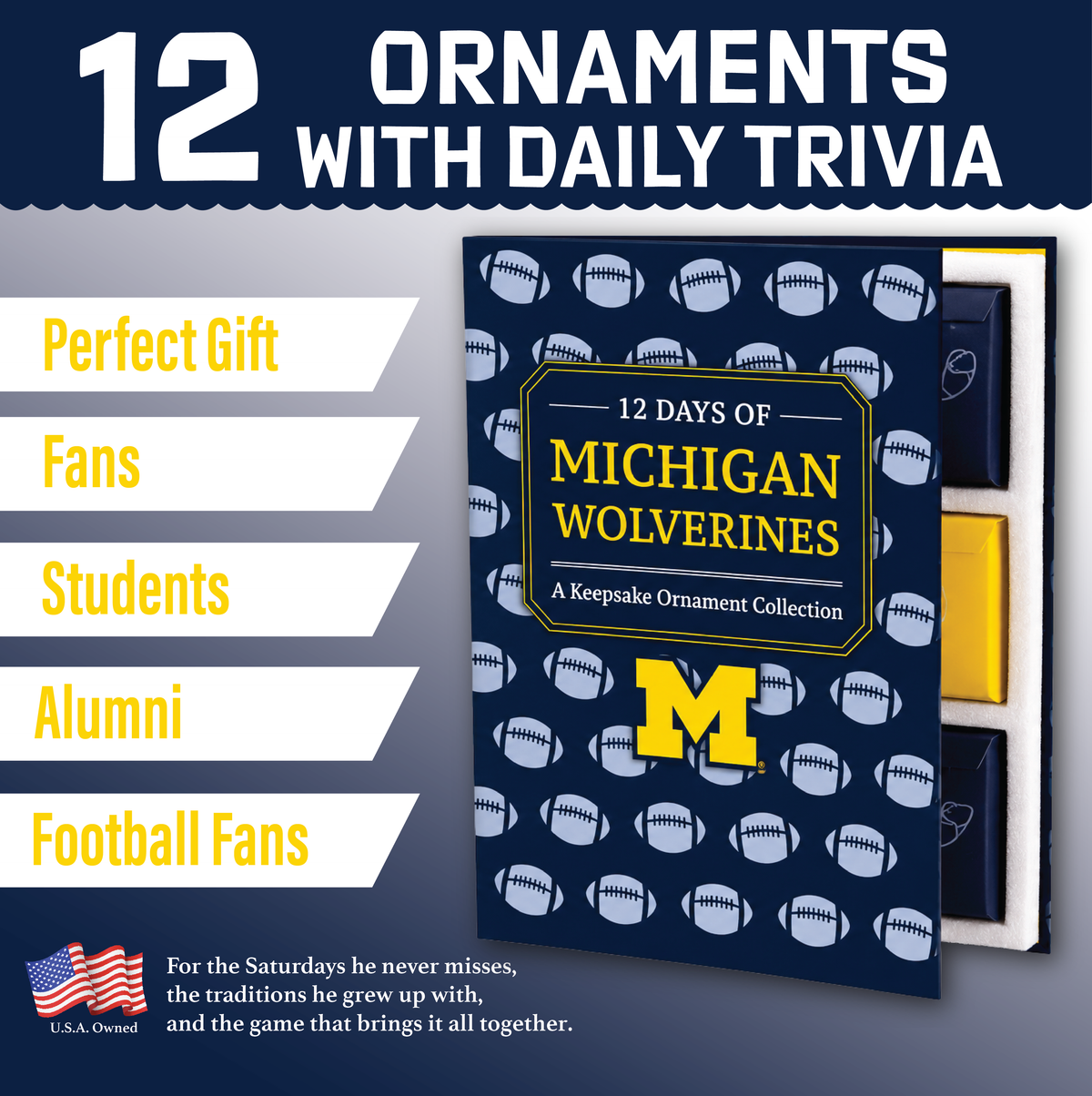 Michigan Wolverines 12-Day Holiday Ornament Advent Calendar Football Gift
