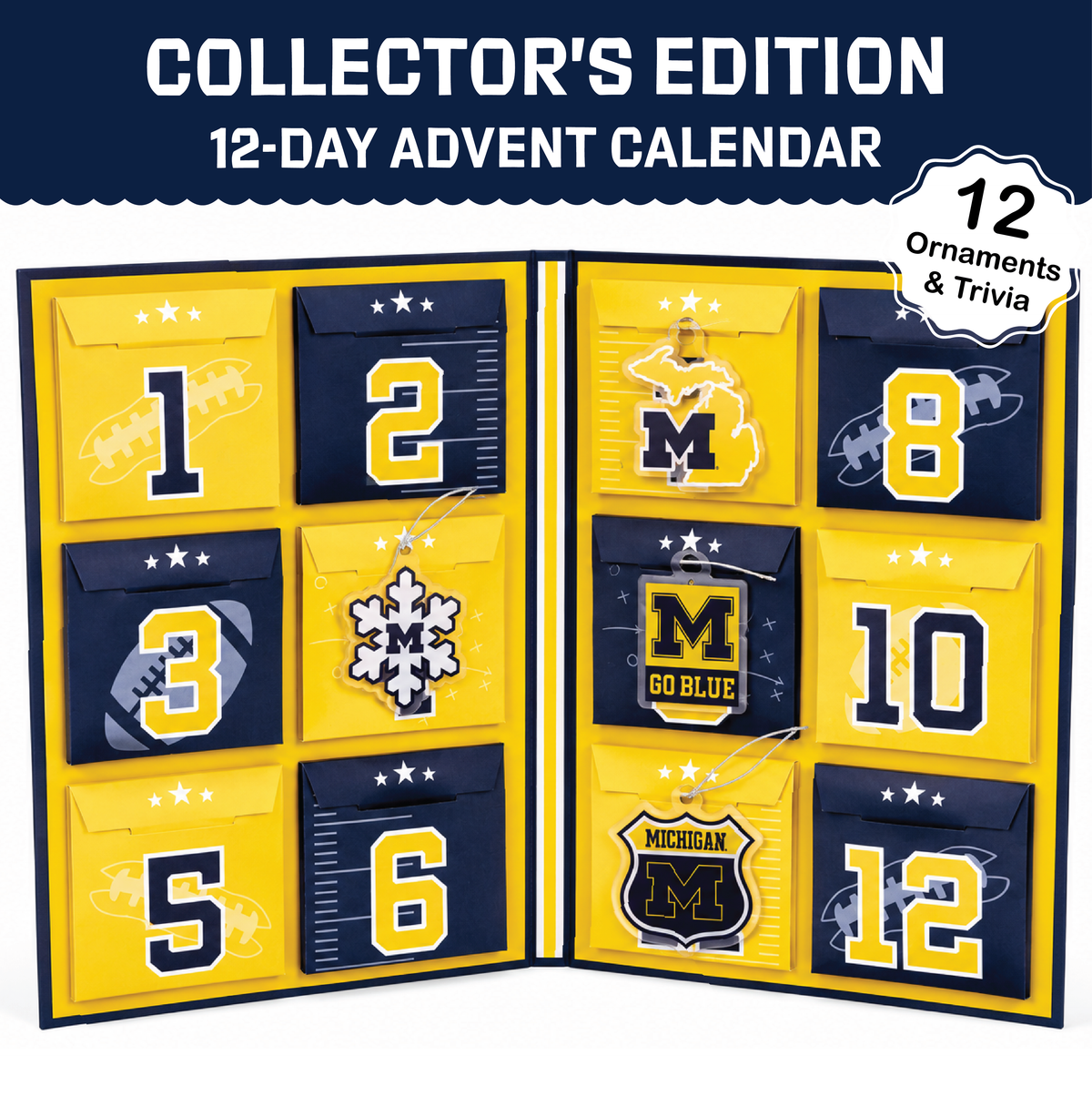 Michigan Wolverines 12-Day Holiday Ornament Advent Calendar Football Gift