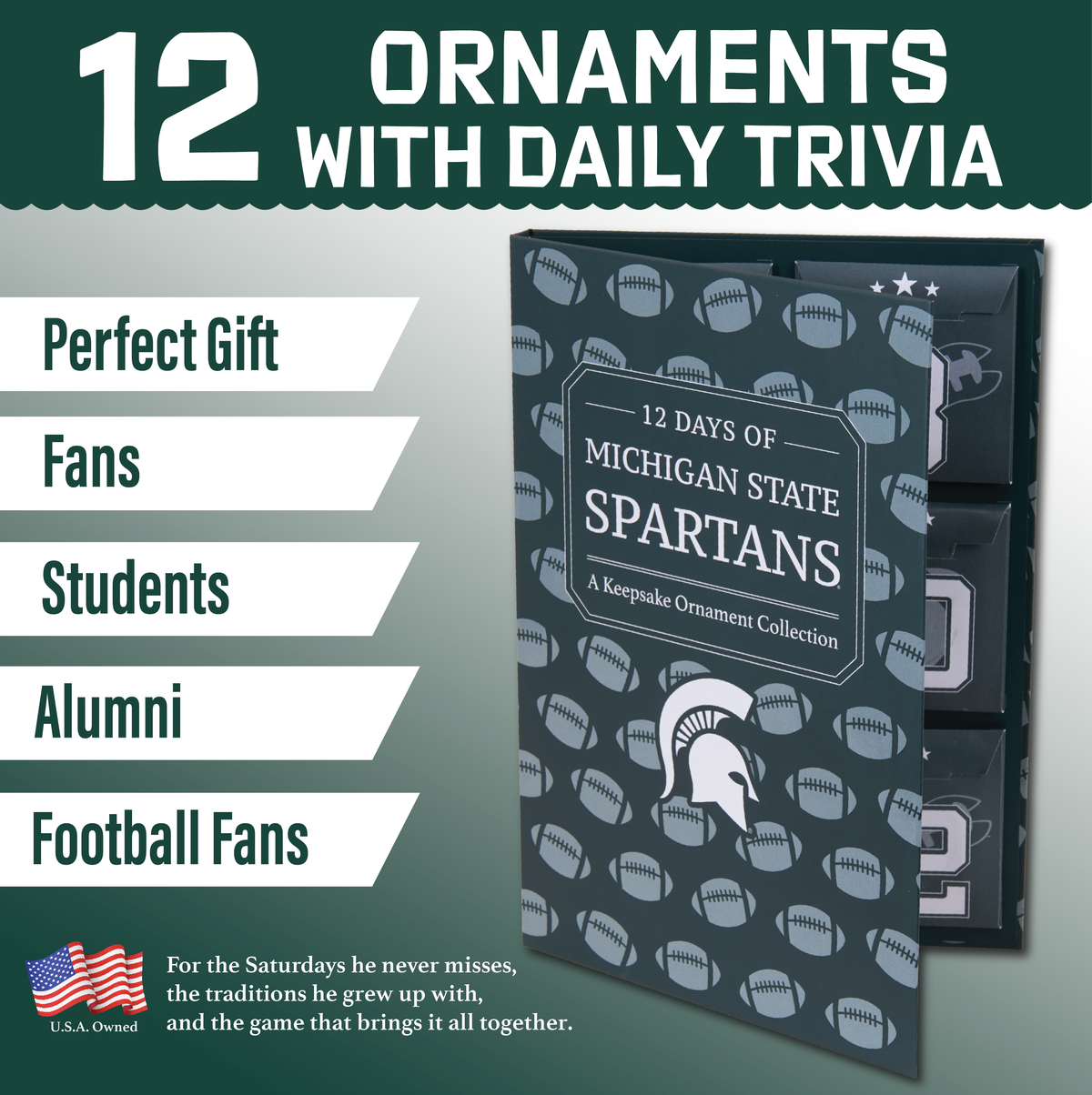 Michigan State 12-Day Christmas Ornament Advent Calendar Football MSU Gift