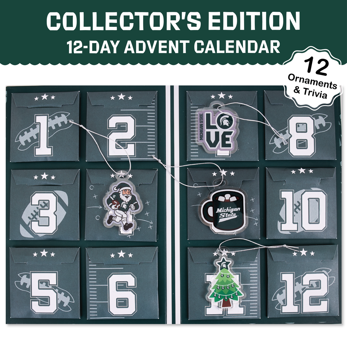 Michigan State 12-Day Christmas Ornament Advent Calendar Football MSU Gift