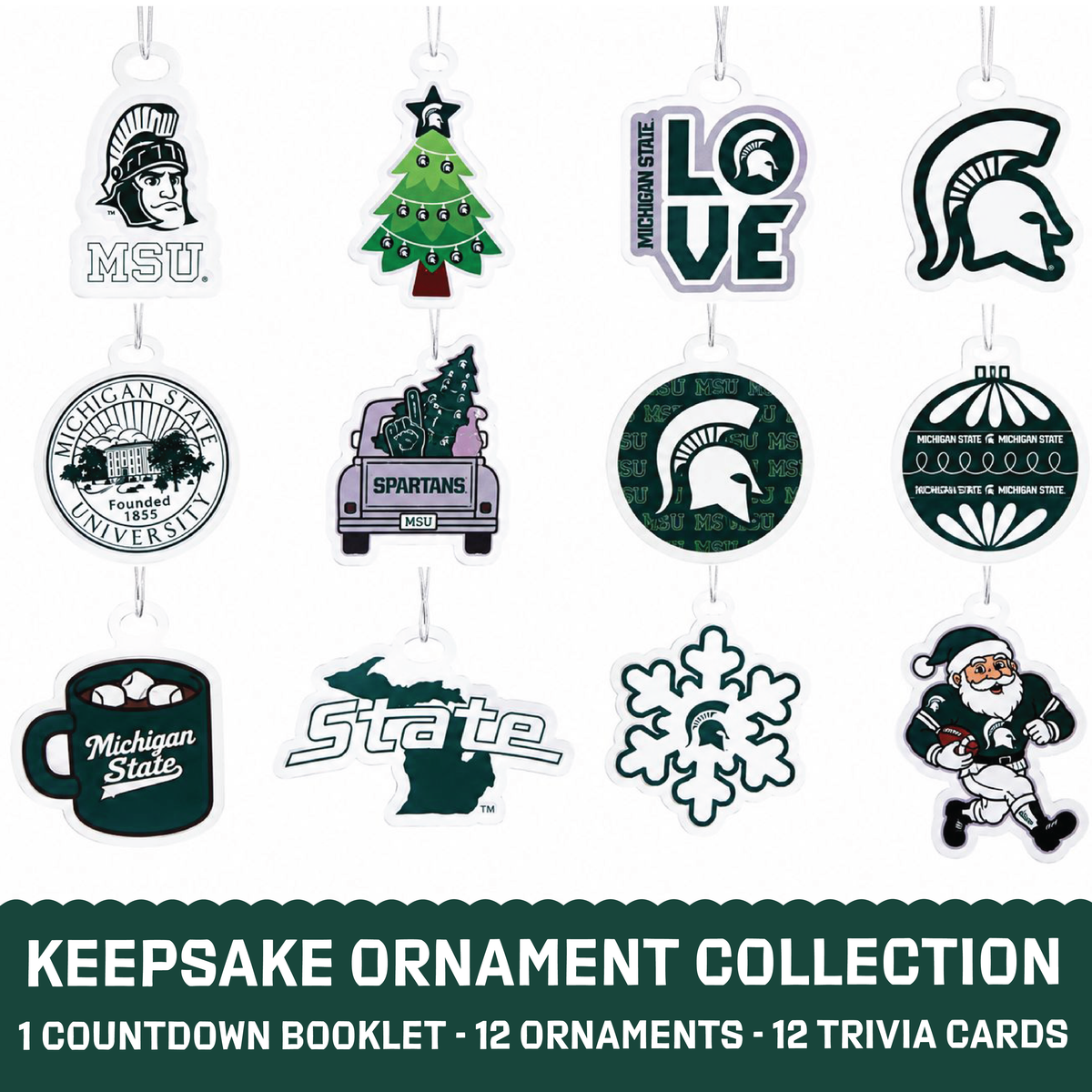 Michigan State 12-Day Christmas Ornament Advent Calendar Football MSU Gift