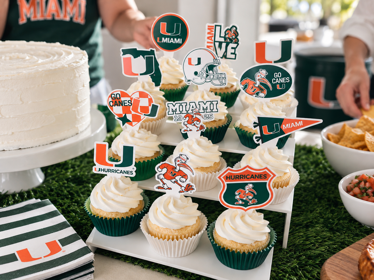 Miami Hurricanes Cupcake Toppers Football Graduation Cake Decor 24 Pc