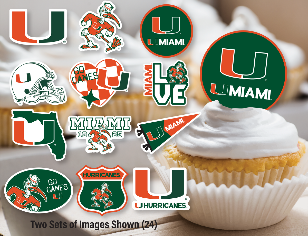 Miami Hurricanes Cupcake Toppers Football Graduation Cake Decor 24 Pc