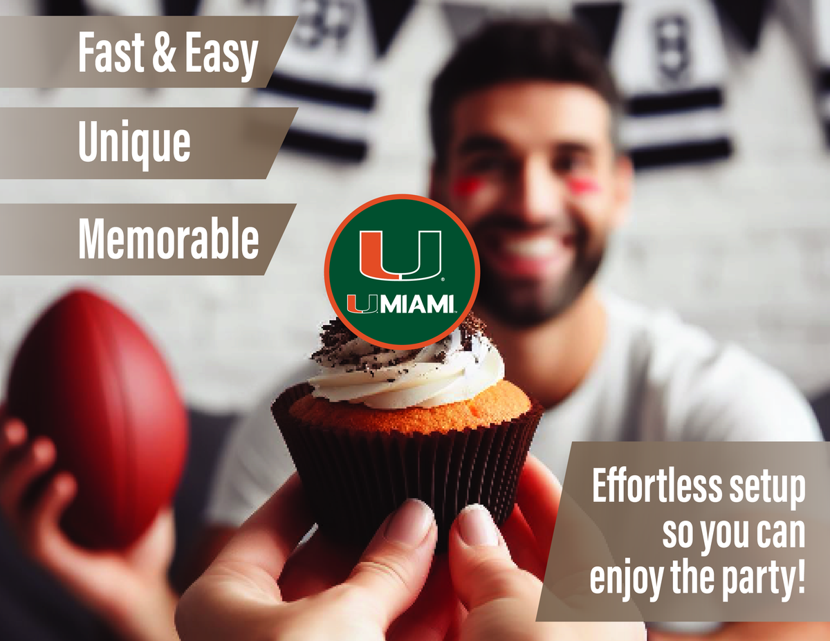 UMiami Party Kit Banner Cake Toppers 42 Pc Decorations (Miami Hurricanes)