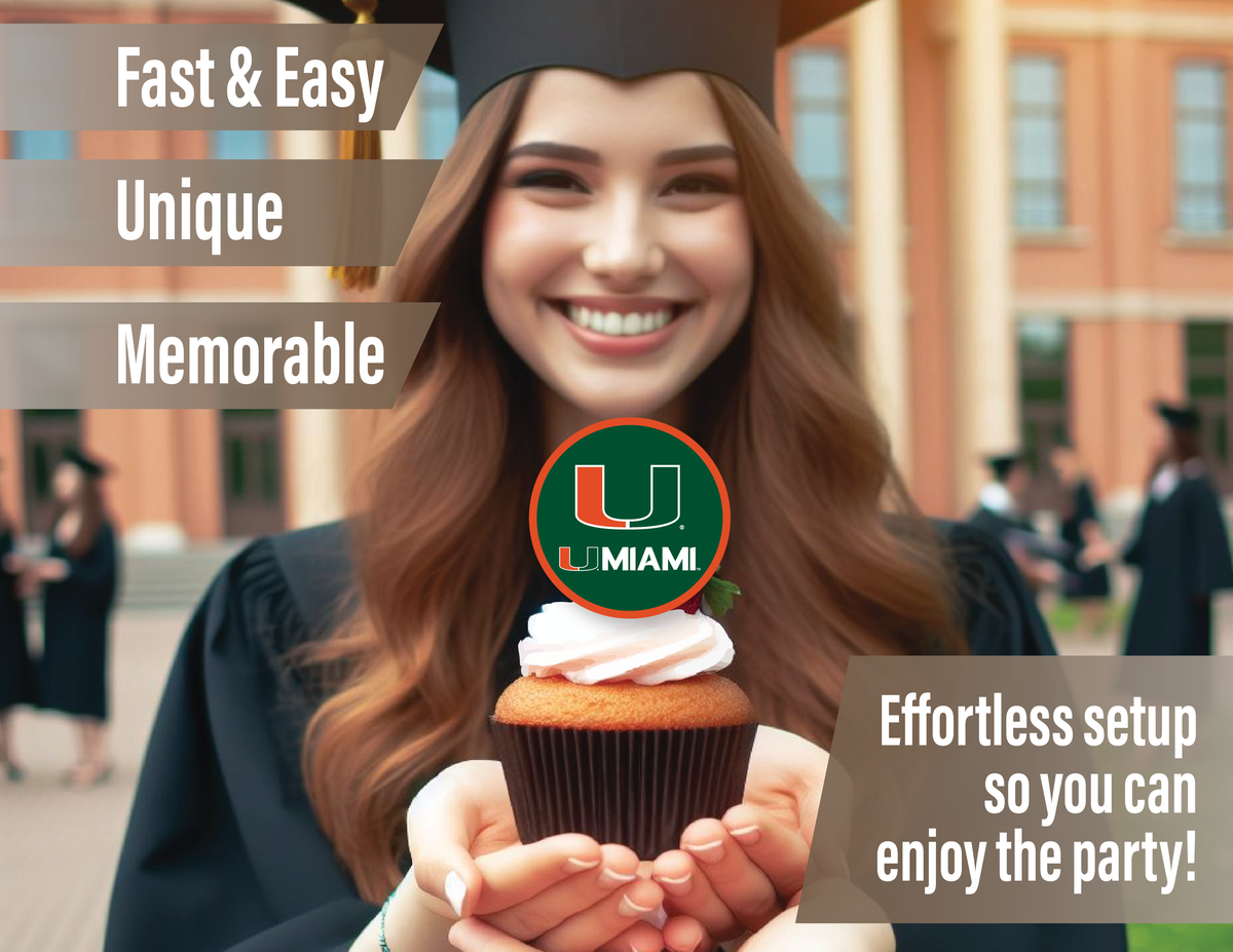 Miami Hurricanes Cupcake Toppers Football Graduation Cake Decor 24 Pc