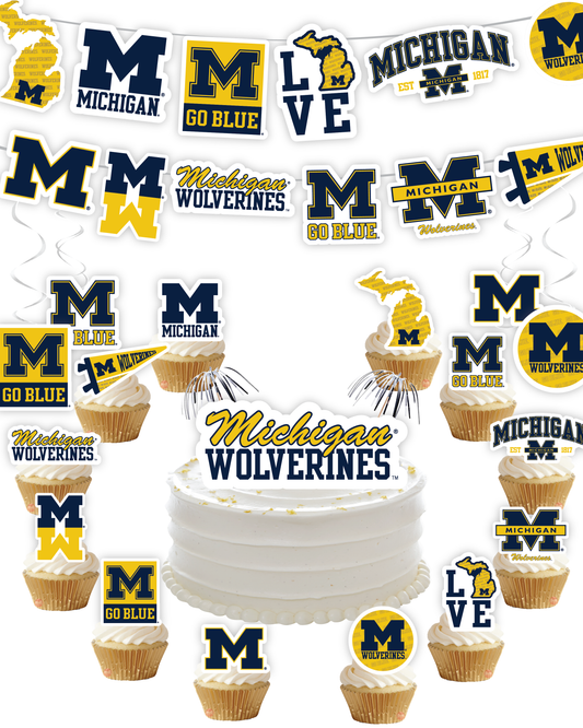 Michigan Wolverines Party Decorations with Banner and Cupcake Toppers (42 Pieces)