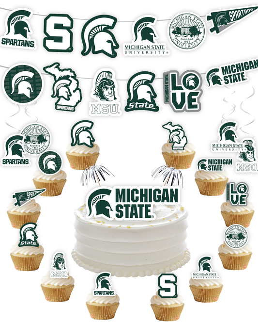 Michigan State Spartans Party Decorations with Banner and Cupcake Toppers (42 Pieces)
