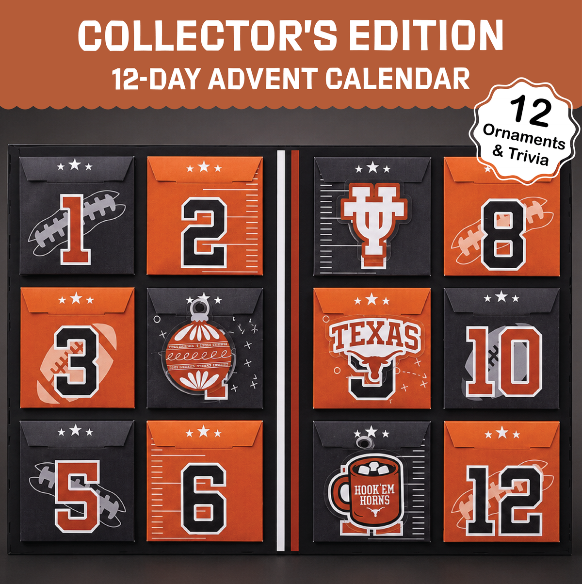 Texas Longhorns 12-Day Christmas Ornament Advent Calendar UT Football Gift