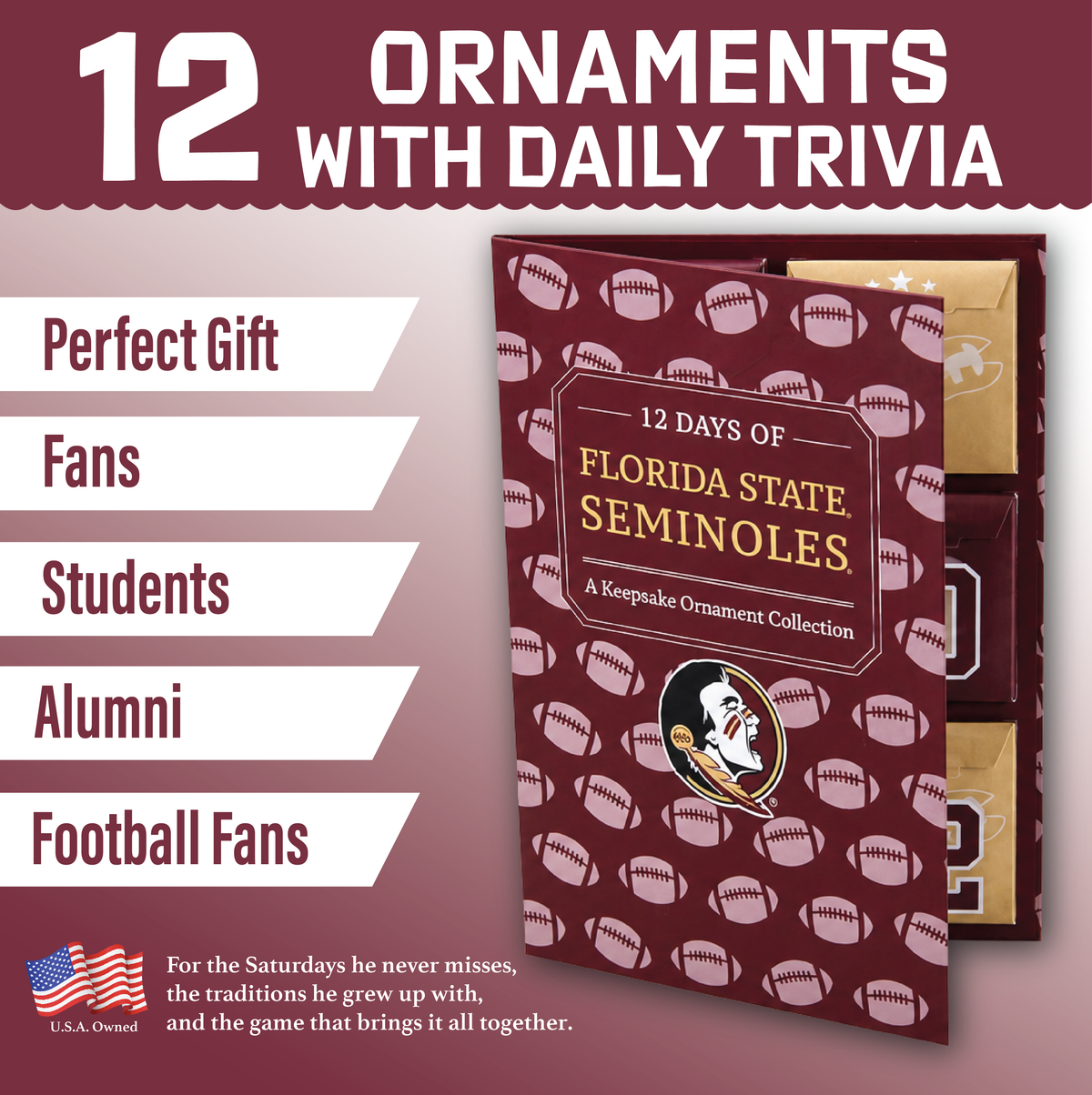 Florida State 12-Day Christmas Ornament Advent Calendar FSU Gift