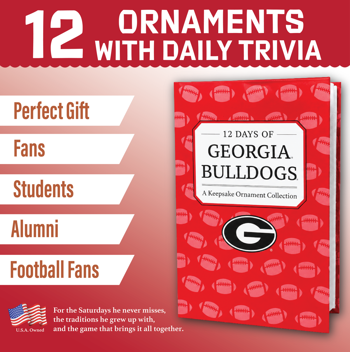 Georgia Bulldog 12-Day Christmas Ornament Advent Calendar Football UGA Gift