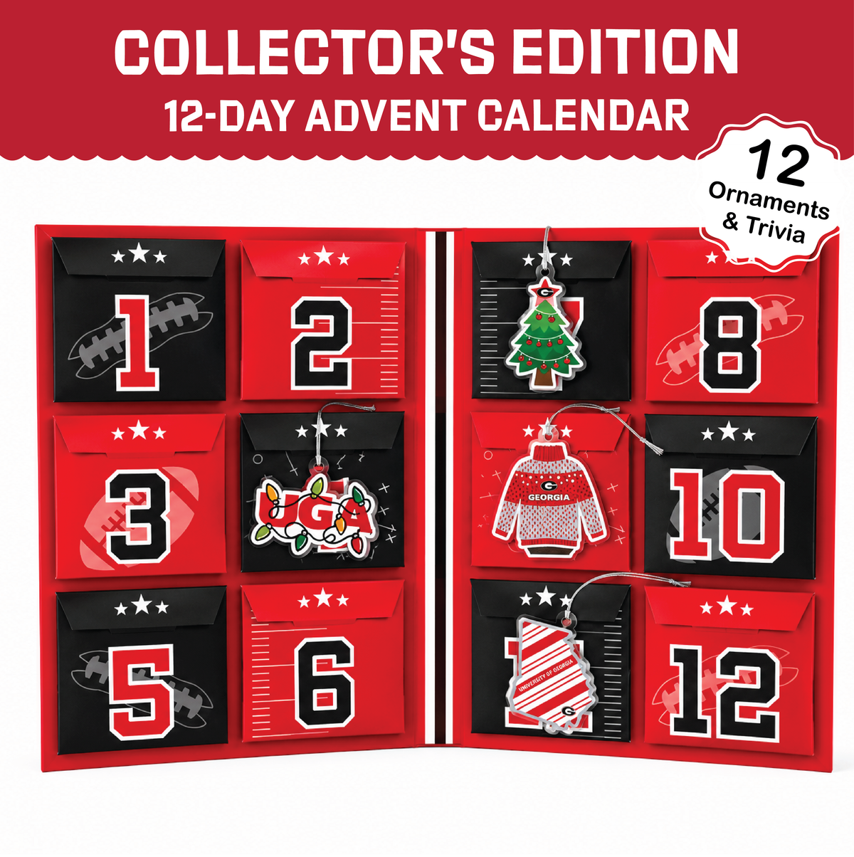 Georgia Bulldog 12-Day Christmas Ornament Advent Calendar Football UGA Gift