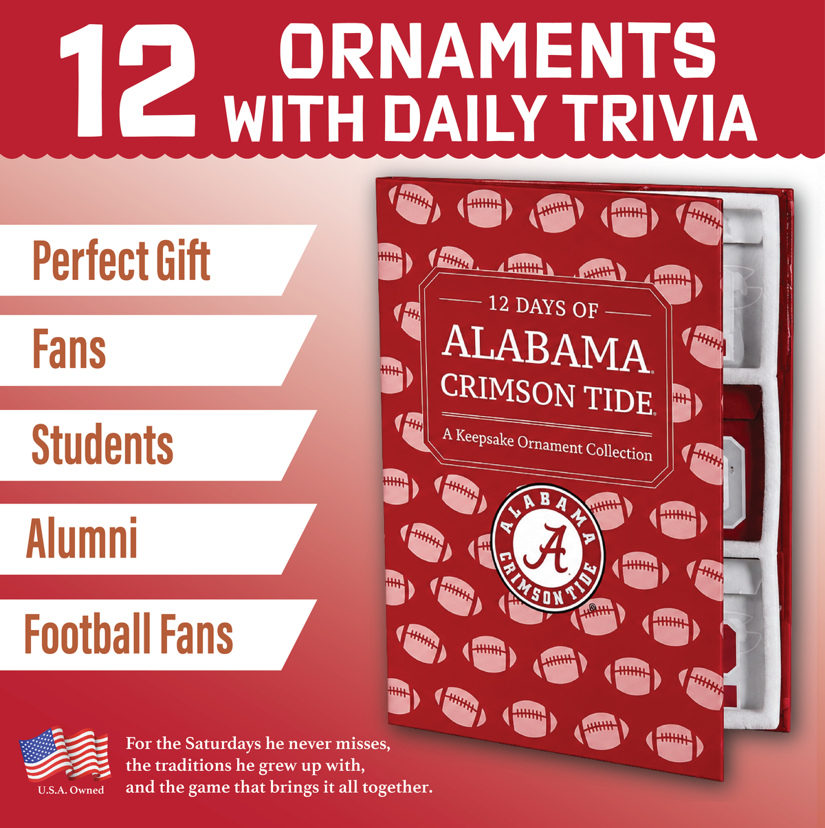Alabama Crimson Tide 12-Day Holiday Ornament Advent Calendar Sport Fan Gift