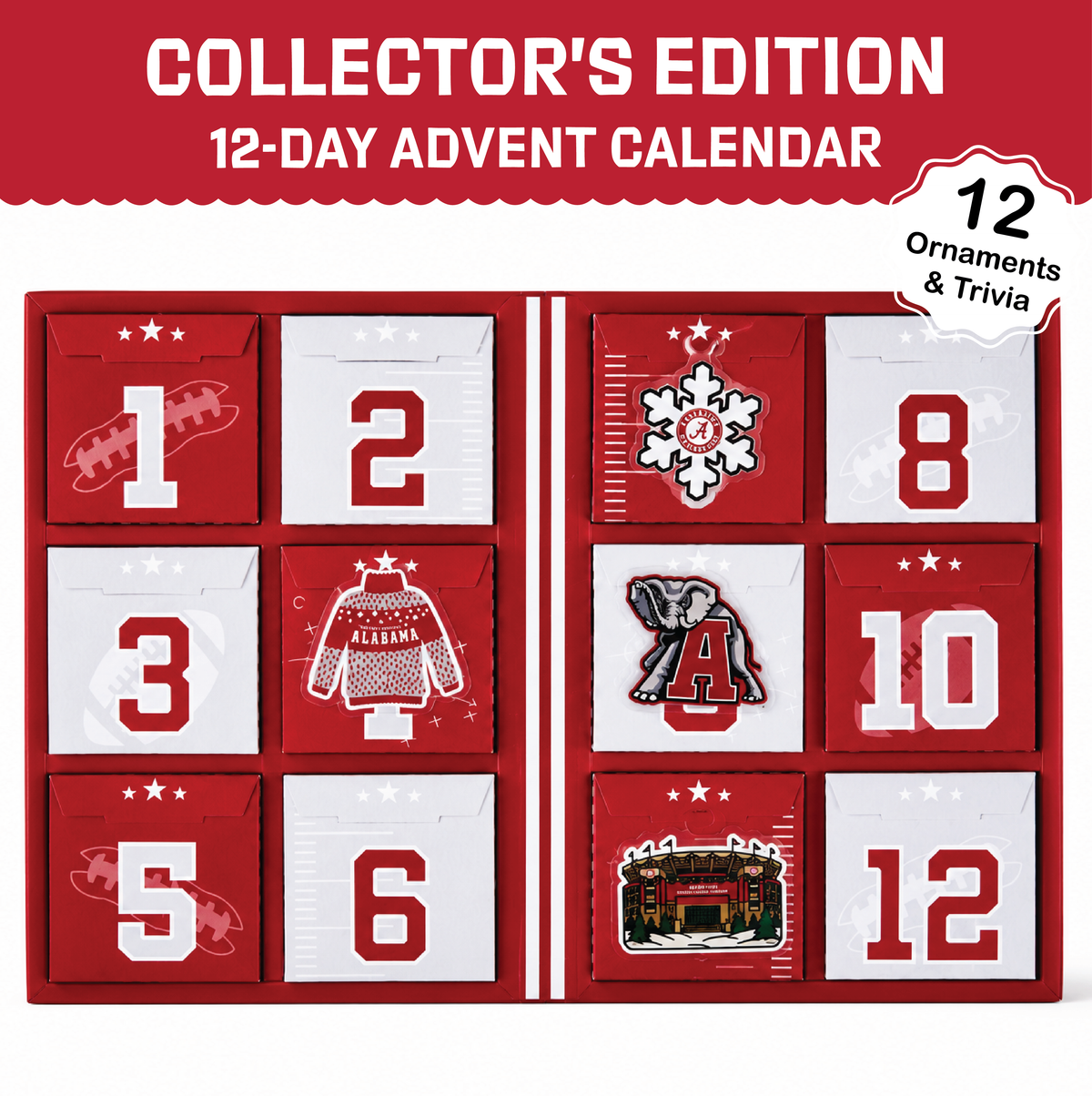 Alabama Crimson Tide 12-Day Holiday Ornament Advent Calendar Sport Fan Gift