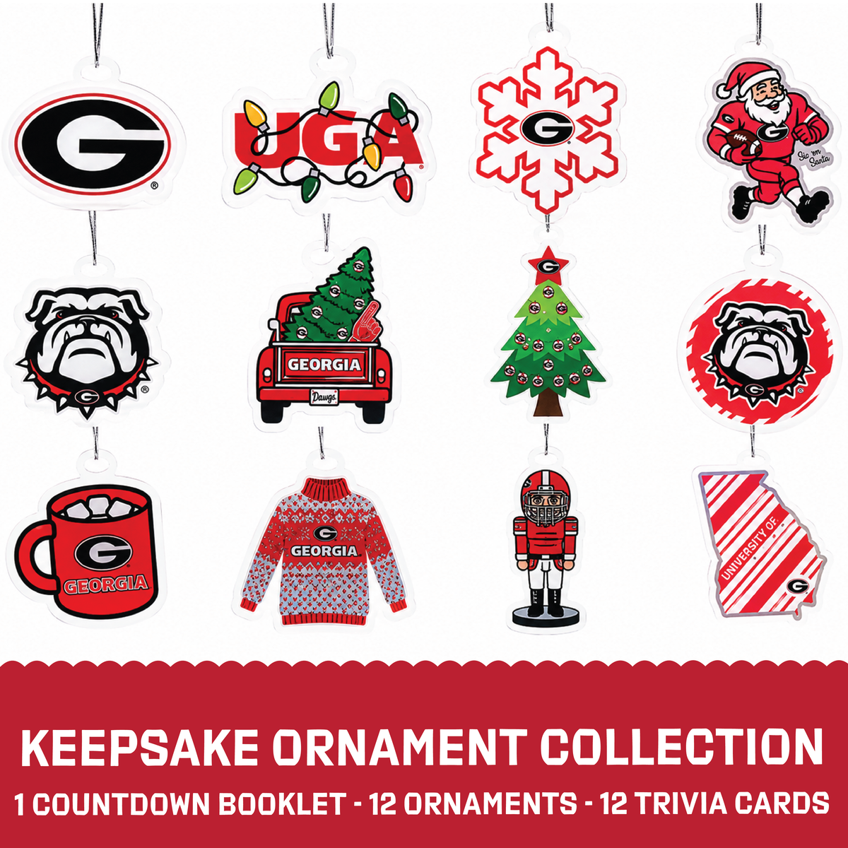 Georgia Bulldog 12-Day Christmas Ornament Advent Calendar Football UGA Gift