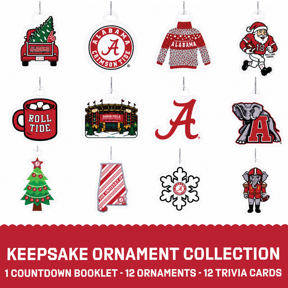 Alabama Crimson Tide 12-Day Holiday Ornament Advent Calendar Sport Fan Gift