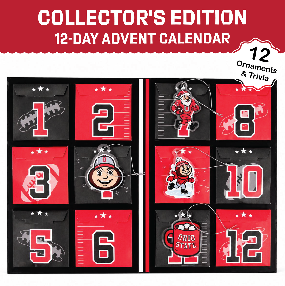 Ohio State Buckeyes 12-Day Football Ornament Advent Calendar (OSU)