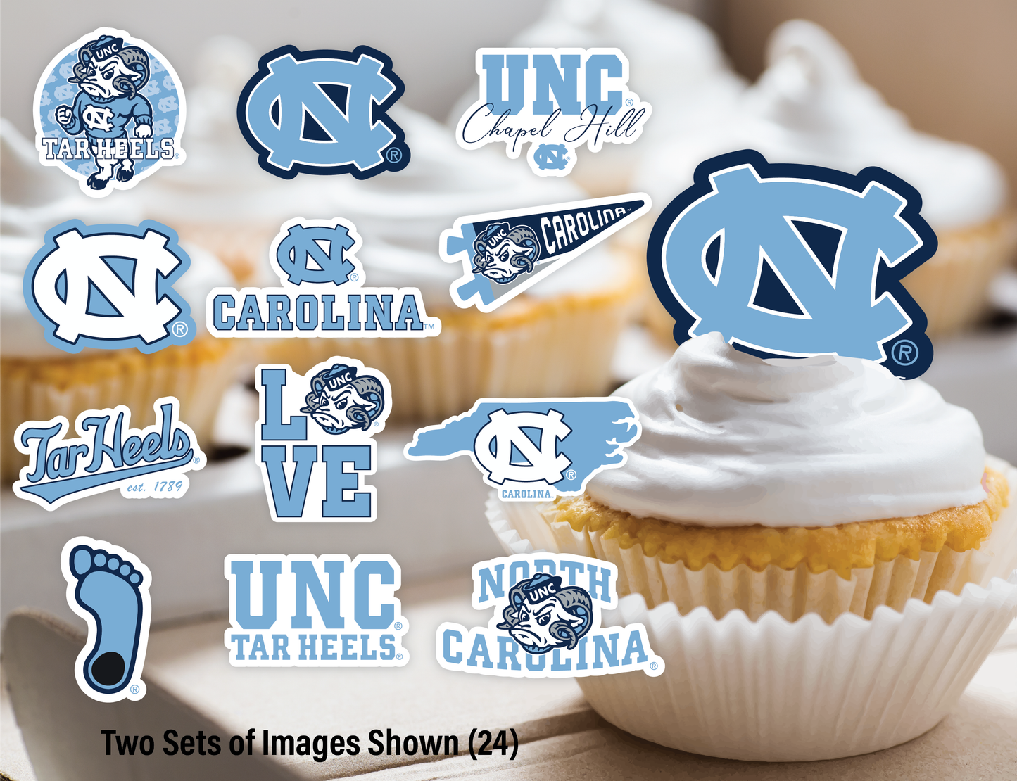 North Carolina Tar Heels Cupcake Toppers (24 Pieces)