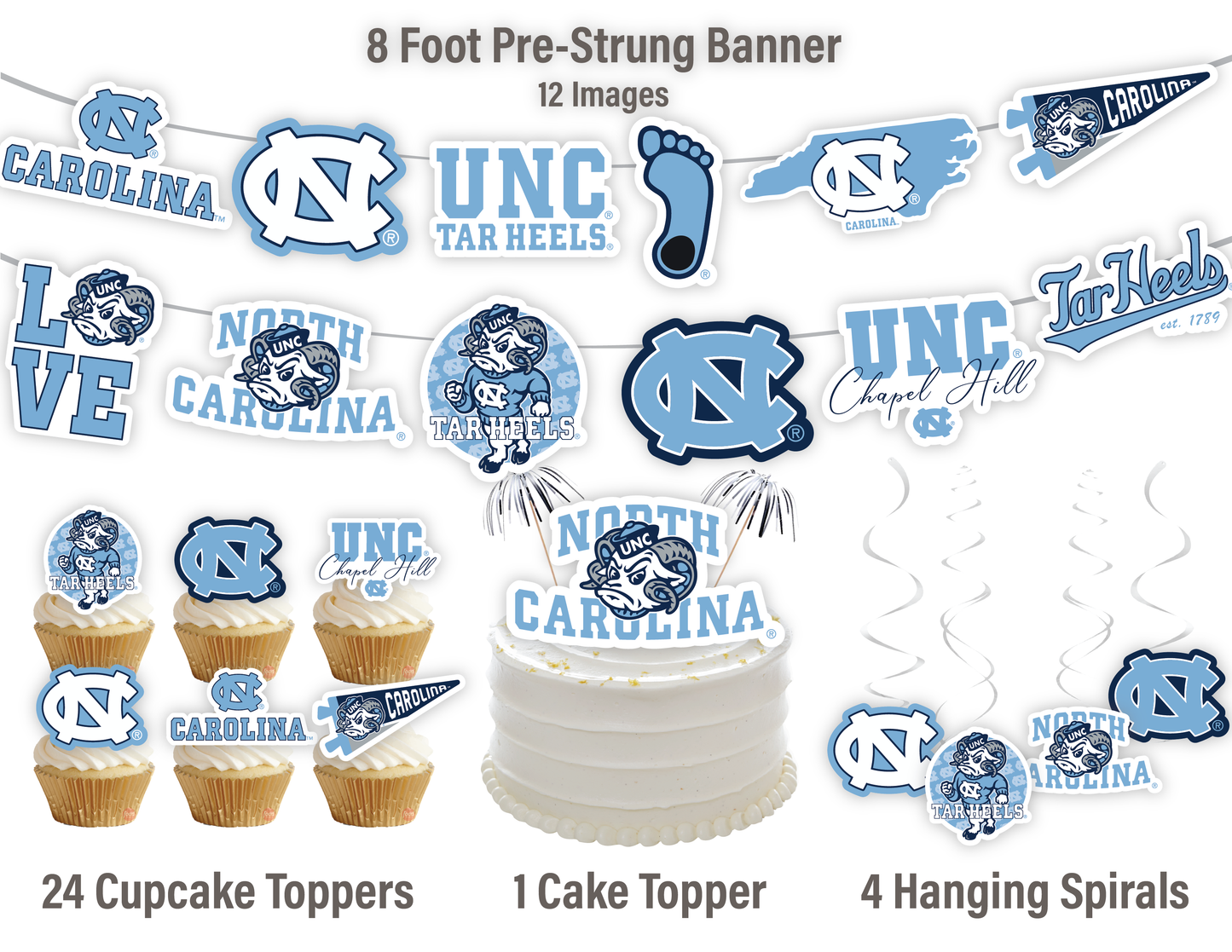 North Carolina Tar Heels Party Decorations with Banner and Cupcake Toppers (42 Pieces)